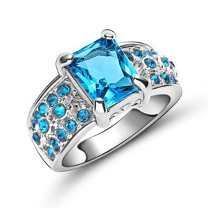 18K White Gold Filled Wedding Blue Nice  Ring